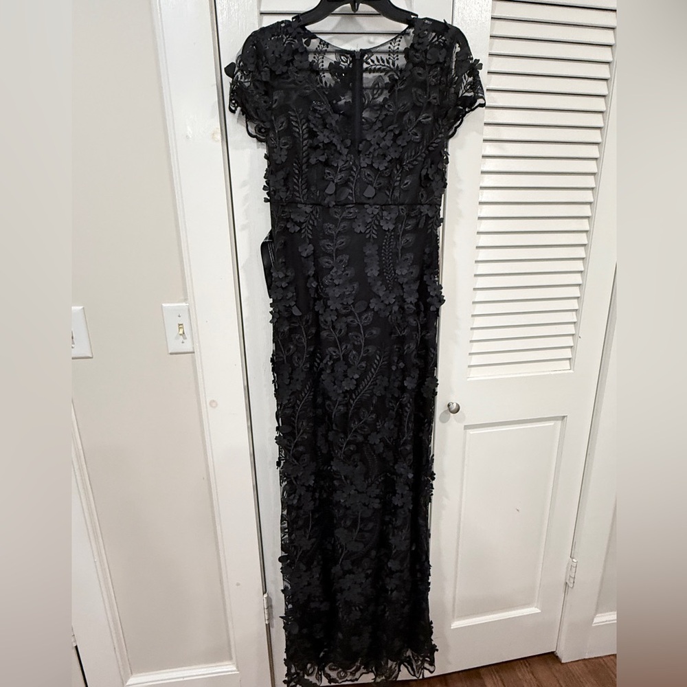 Carmen Marc Valvo Black Floral Gown